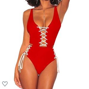 Lace Up Cutout High Waisted One Piece Monokini